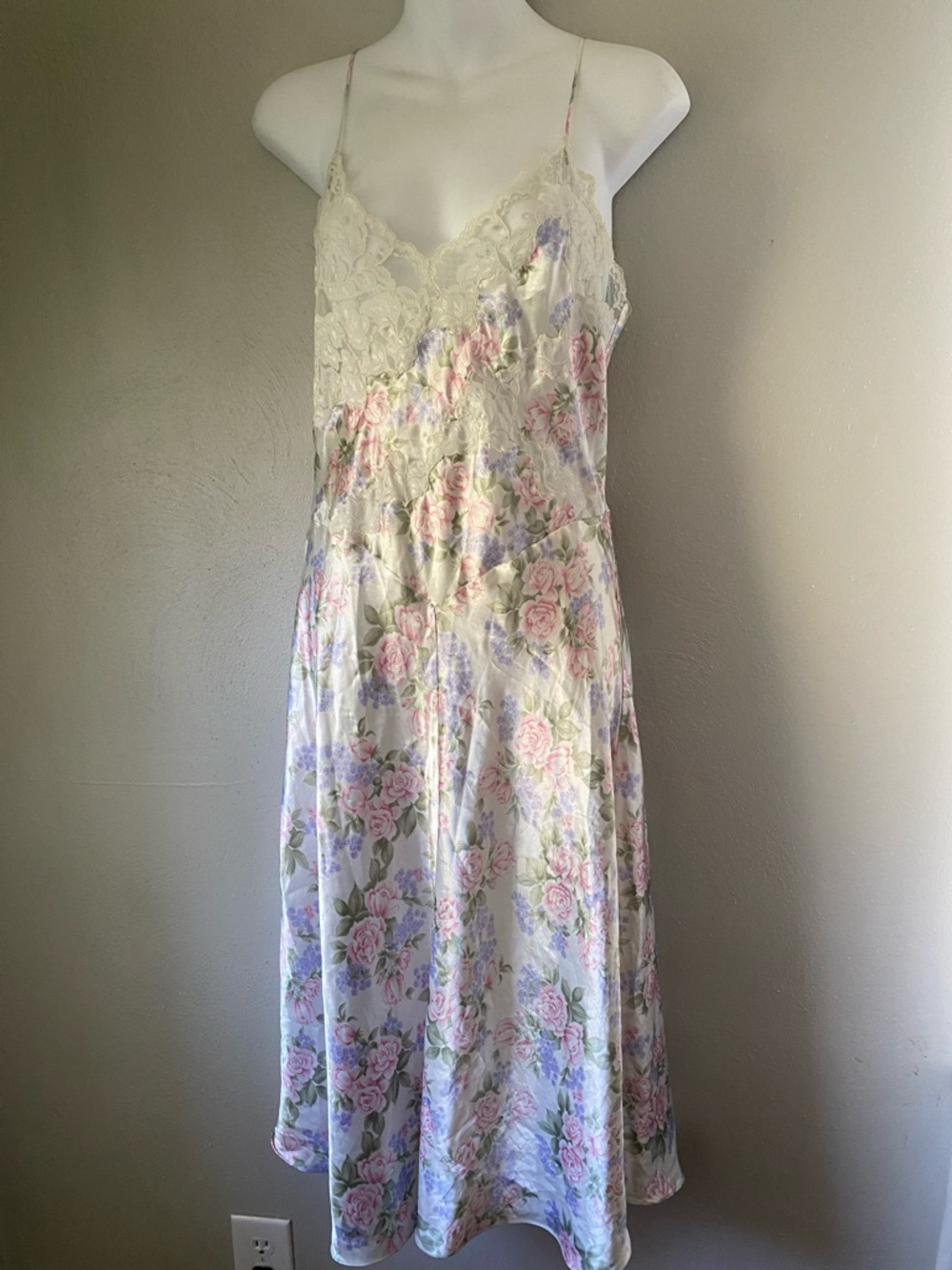 Victoria's Secret Cream Satin Floral Slip with Pink Roses